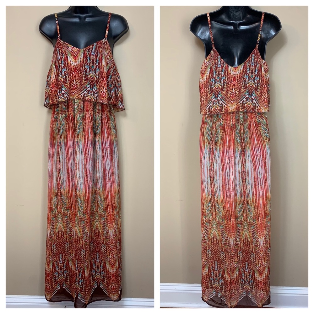 Love Reign Orange and Red Multicolor Tier Tank Maxi Dress